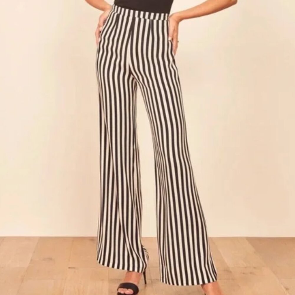 Reformation Sorrenti Pant, Black & White Stripe, Size 6